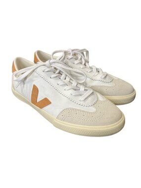 Veja Womens EU 38 / US 7 Sneaker Volley Canvas White Umber Orange Camel Lace-Up